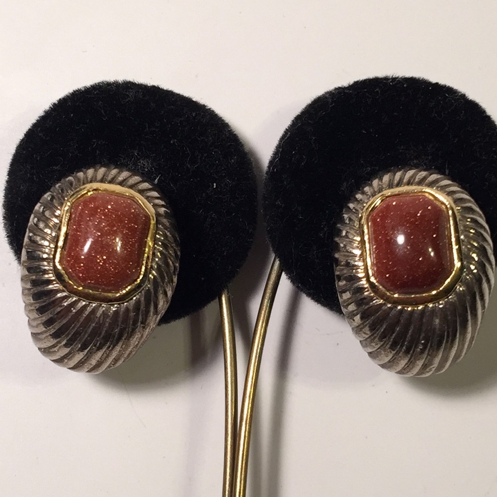 Vintage gold sandstone clip earrings